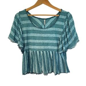 Free People Striped Flutter Sleeve Crop Top